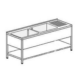 kitchen sink table with drainboard on the right 2 basins | 700 x 500 x 350 mm with bottom shelf L 2200 mm W 700 mm product photo