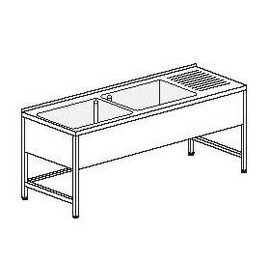 kitchen sink table with drainboard on the right 2 basins | 700 x 500 x 350 mm L 2200 mm W 700 mm product photo