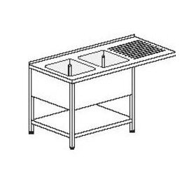 sink centre with drainboard on the right 2 basins | 500 x 500 x 300 mm with bottom shelf L 1800 mm W 700 mm product photo