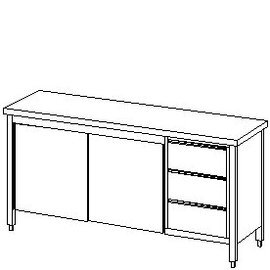 cupboard with shelf with wing doors with 3-drawer unit | upstand 1000 mm  x 700 mm  H 850 mm product photo