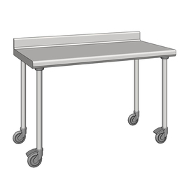 work table stainless steel wheeled upstand 100 mm at the back 700 mm x 1400 mm H 900 mm product photo