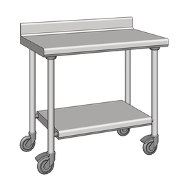 work table stainless steel wheeled with ground floor upstand 100 mm at the back 600 mm x 1000 mm H 900 mm product photo