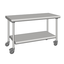 work table stainless steel wheeled with ground floor 700 mm x 1500 mm H 900 mm product photo