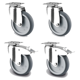 4 castors with stainless steel joint, 2 of which with brake, Ø 125 mm product photo