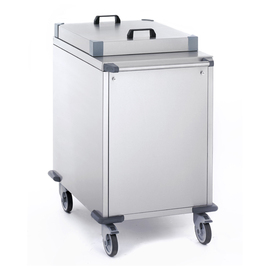 tray stacking trolley stainless steel cladding with lid for 140 trays | 4 swivel castors made from polyamide product photo