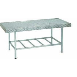 Welding work table Reinaluminium, L 1500 x W 900 x H 850 mm, welded design, surface with mechanical round grinding, working surface with surrounding beaded edge and drain in one corner, 1 depositost product photo
