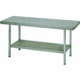 Packing table Reinaluminium, L 1200 x W 700 x H 850 mm, Welded version, table surface on all sides, surface with mechanical round grinding, table support with storage area and swivel-out feet product photo