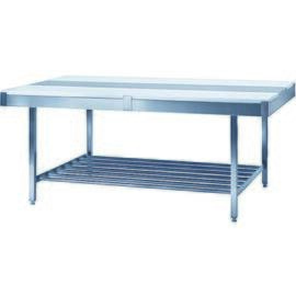 Double-stage work table chrome-nickel steel, L 3000 x W 1000 x H 850 mm, welded design, surface brushed, 30 mm on both sides, 300/400 mm wide plastic cut- product photo