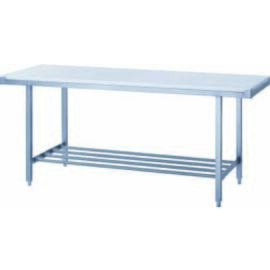 Table top table made of a 30 mm thick, continuous plastic cutting plate (white), to be used on both sides. The table is made of chrome nickel steel, L 1500 x W 700 x H 850 mm, welded version product photo