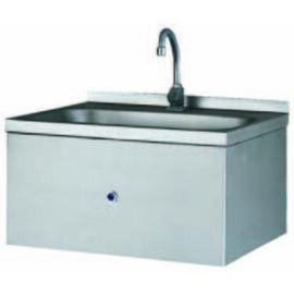 CNS hand-washing basin with instantaneous water heater and sensor electronics, material no. 1.4301, connection with Schuko plug 230V / 10A, 3 kW, with floor spout, 400 x 400 x 300 mm product photo