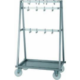 CNS suspension truck, L 750 x D 1150 x H 1900 mm, material no. 1.4301, four-bar pipe construction 40 x 40 mm, in the head part 3 anodized rails with a total of 16 anodic sliding hooks, in the center a further anodized rail with 8 anodic sliding hooks product photo