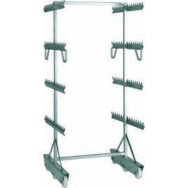 CNS sled hanger L 790 x T 860 x H 1800 mm, material no. 1.4301, four-cane construction, substructure with oblique braces, with 4 profiled supports 400 mm for smoking sticks, 4 sliding handles, chassis with 2 roller boxes product photo