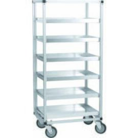 Ladder transport car L 650 x D 475 x H 1420 mm, anodised aluminum, 25 x 25 mm, with rear stop rail, suitable for a total of 6 plates 590 x 420 x 40 mm at a distance of 200 mm, 4 rubber-coated steering rollers Ø 125 mm, Without plates) product photo