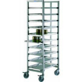 CNS transport trolley L 460 x T 640 x H 1700 mm, chrome nickel steel Material no. 1.4301, with rear stop strip, for 10 plates 600 x 400 x 25 mm at a distance of 150 mm, 4 rubber seals. Swivel castors Ø 125 mm, 2 with brackets, housing galvanized product photo
