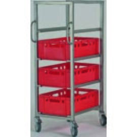 CNS transport trolley for Euro boxes, L 470 x D 620 x H 1360 mm, 4 floors, with 2 slides, angled profile for the accommodation of the Euro boxes 30 x 40 x 1.5 mm with upstand front and rear, 4 gummiber. Swivel castors Ø 125 mm, 2 with fixing product photo