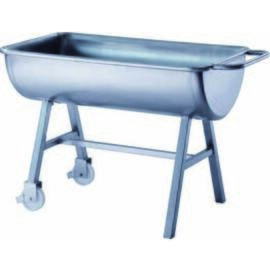 CNS volume trough, L 1120 x W 660 x H 830 mm, capacity 150 L, with 2 plastic rollers Ø 125 mm and 2 stand feet product photo
