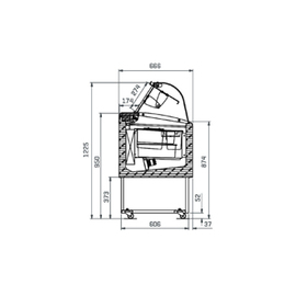ice cream showcase BRIO 6 | suitable for 6 ice cream cups | 1184 mm x 666 mm H 1225 mm product photo  S