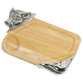 &quot;Beef&quot;, solid natural wood, artfully designed silver colored metal fittings, practical juice tray, foodstuff sealed, 48 x 32 x 2 cm, ideal for sausage and roast cuts product photo
