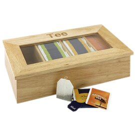 tea box bright with lettering "TEA" with lid 4 compartments 335 mm  B 200 mm product photo
