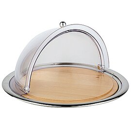 cheese cloche serving set BRAZIL 3-part plastic stainless steel wood with domed hood Ø 450 mm  H 240 mm product photo