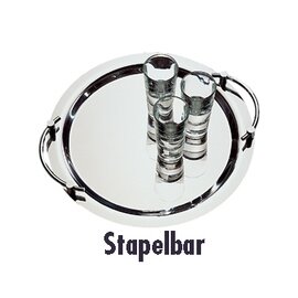 CLEARANCE | Tray AMBIENTE, stackable, stainless steel, gold plated handles, stacking height 4.5 cm, incl. Fixed screwed spacers, approx. Ø 48 cm product photo