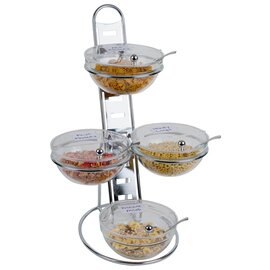 buffet ladder BIG glass plastic | 4 shelves with 4 bowls|4 lids|1 rack | 390 mm  x 310 mm  H 660 mm product photo