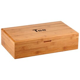 Tea box &quot;BUFFET&quot;, wooden box made of bamboo with inscription &quot;tea&quot;, 10 chambers for approx. 150 tea bags, lid remains open at 90 ° C angle, 4 anti-slip feet, 42 x 24x H 11 cm product photo  S