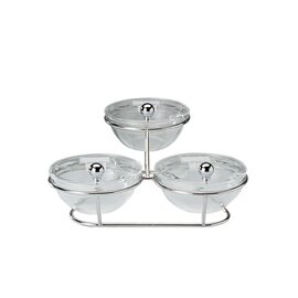buffet stand LITTLE glass plastic | 3 shelves with 3 bowls|3 lids|1 rack | 300 mm  x 300 mm  H 140 mm product photo