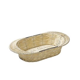 Table basket, oval, rattan, inside 23 x 14 cm, outside 28 x 14 cm, H 5 cm, stackable, chromed wire frame product photo