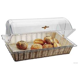 Buffet basket incl. Roll top cover with gold handle, GN 1/1, rattan, chromed wire frame, stable design, stackable, approx. 53 x 32,5 x H 8 cm product photo