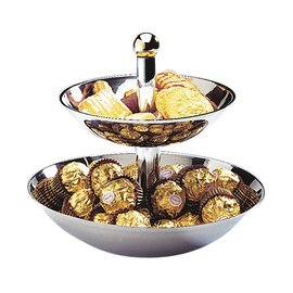 Etagere, 2-stage, 18/10 stainless steel polished, deep bowl, gilded brass ball handle, tubes chrome-plated, product photo