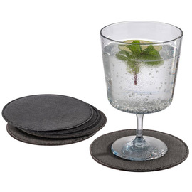 coaster set of 6 leatherette anthracite Ø 110 mm product photo  S