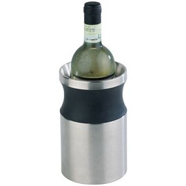 Bottle cooler, double-walled, ergonomic round, anti-slip surface, stainless steel, matt brushed, silicone black, for 0,7 - 1,5 liter bottles, design patented, Ø outside 11,5, interior 8.5 cm H 19 cm product photo