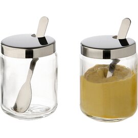 little mustard pot with lid glass stainless steel with spoon round Ø 50 mm H 60 mm | 2 pieces product photo
