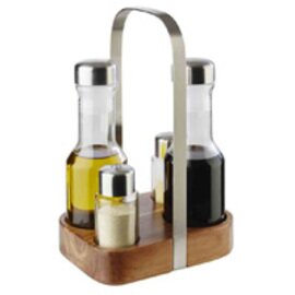 cruet WOOD • vinegar|oil|salt|pepper glass stainless steel wood H 245 mm product photo