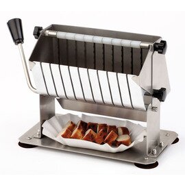 Hand sausage cutter, 18/8 stainless steel, matt, base plate with suction feet, 10 stainless steel blade, 11 sections, suitable up to 21 cm long sausage, cutting lever operated manually, 34 x 16 x H 21.5 cm product photo