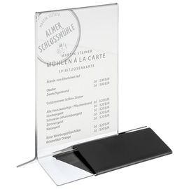 sign holder für A4 acrylic with black stainless steel base 210 mm x 70 mm H 320 mm product photo