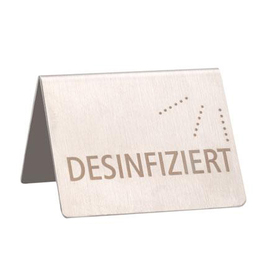 table display stand • DESINFIZIERT | DISINFECTED • stainless steel L 50 mm x 45 mm H 35 mm product photo