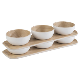 service set FRIDA tray | 3 bowls plastic white 4-part 300 mm  x 85 mm  H 45 mm product photo  S