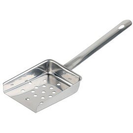 French fries scoop, with flat handle, stainless steel, dishwasher safe, highly polished, perforated, shovel 10,5 x 8 cm, length 25,5 cm product photo