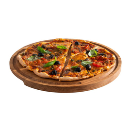 serving board PIZZA Ø 340 mm | oak wood oiled with juice rim | 2 recessed grips product photo  S