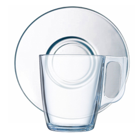 coffee cup VOLUTO TRANSPARENT 25 cl tempered glass with saucer  H 92 mm product photo
