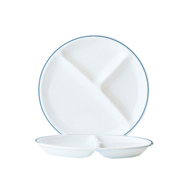dining plate RESTAURANT DELFT | tempered glass blue white | fine blue border line  Ø 255 mm | 3 compartments product photo