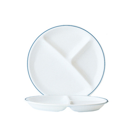 CLEARANCE | dining plate RESTAURANT DELFT | tempered glass blue white | fine blue border line  Ø 255 mm | 3 compartments product photo