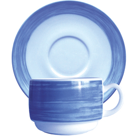 cup BRUSH BLUE 190 ml tempered glass broad coloured rim with saucer product photo