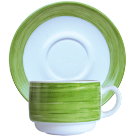 cup BRUSH GREEN 190 ml tempered glass broad coloured rim with saucer product photo