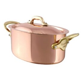 pot 4 ltr stainless steel copper 1.5 mm with lid oval  Ø 260 mm  H 110 mm  | brass handles product photo