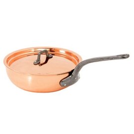 sauteuse 1 ltr stainless steel copper 2.5 mm with lid  H 50 mm  | long cast iron handle product photo