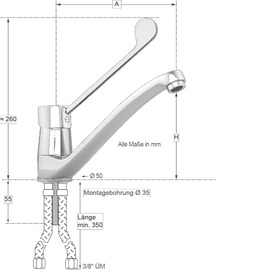 Spültischbatterie juna | long lever | chromium coloured outreach 230 mm product photo  S