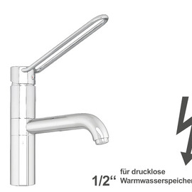 Spültischbatterie taya | for non-pressurized hot water storage tanks | longer ringhebel on a pillar outreach 250 mm product photo